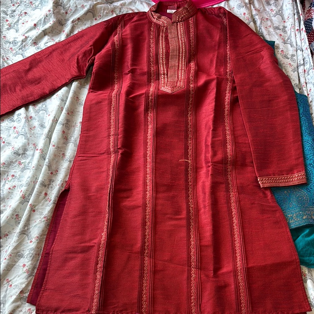 Red Embroidered Kurta